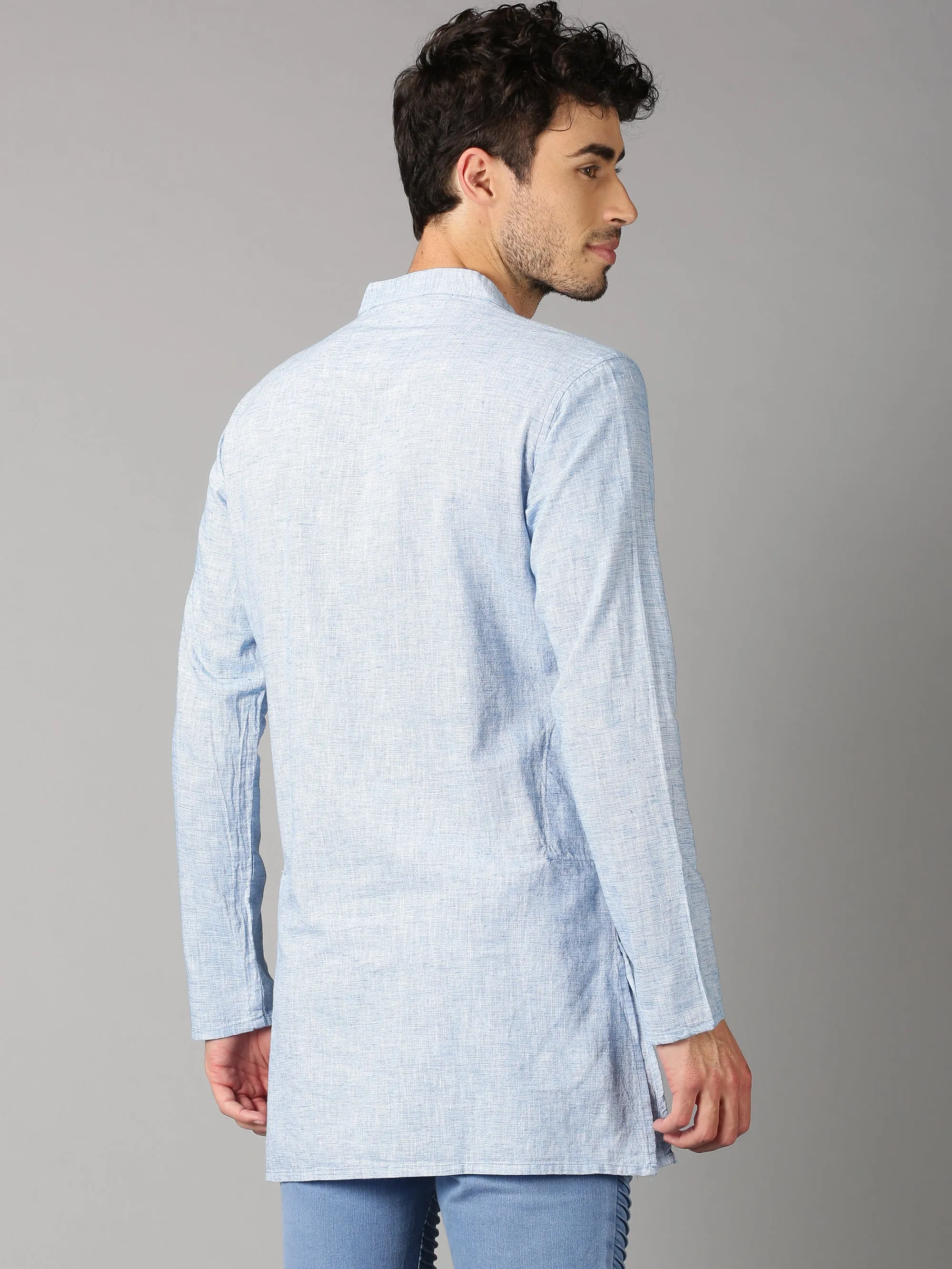 MEN'S BLUE SOLID SLIM FIT KURTHA