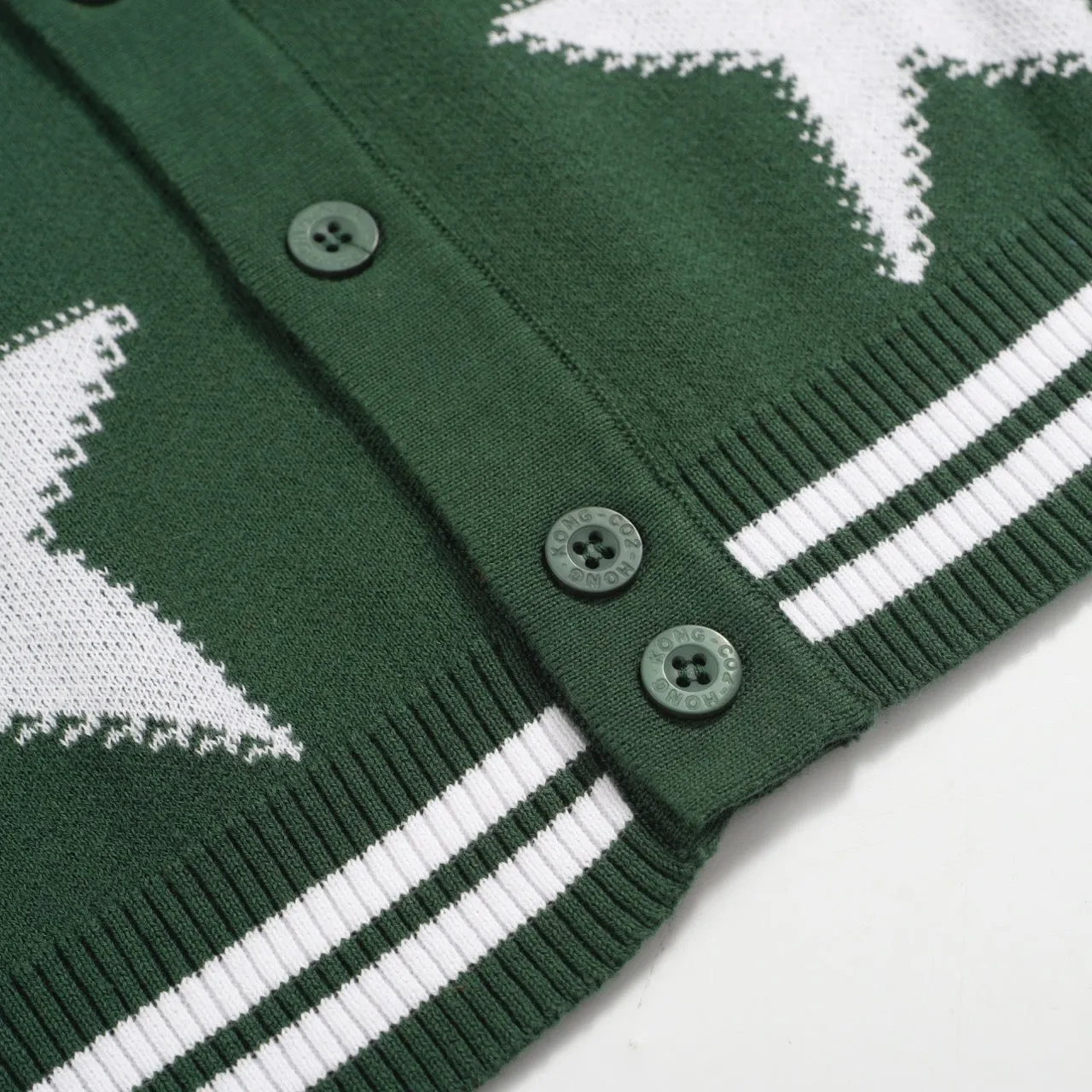 Men's Dark green  Star vintage knit cardigan sweater