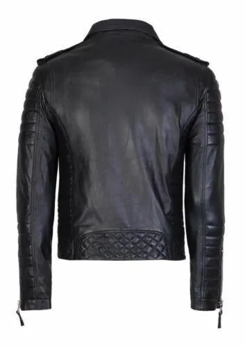 Men's Diamond Quilted Kay Michael Soft Real Leather Black Slim Fit Biker Jacket