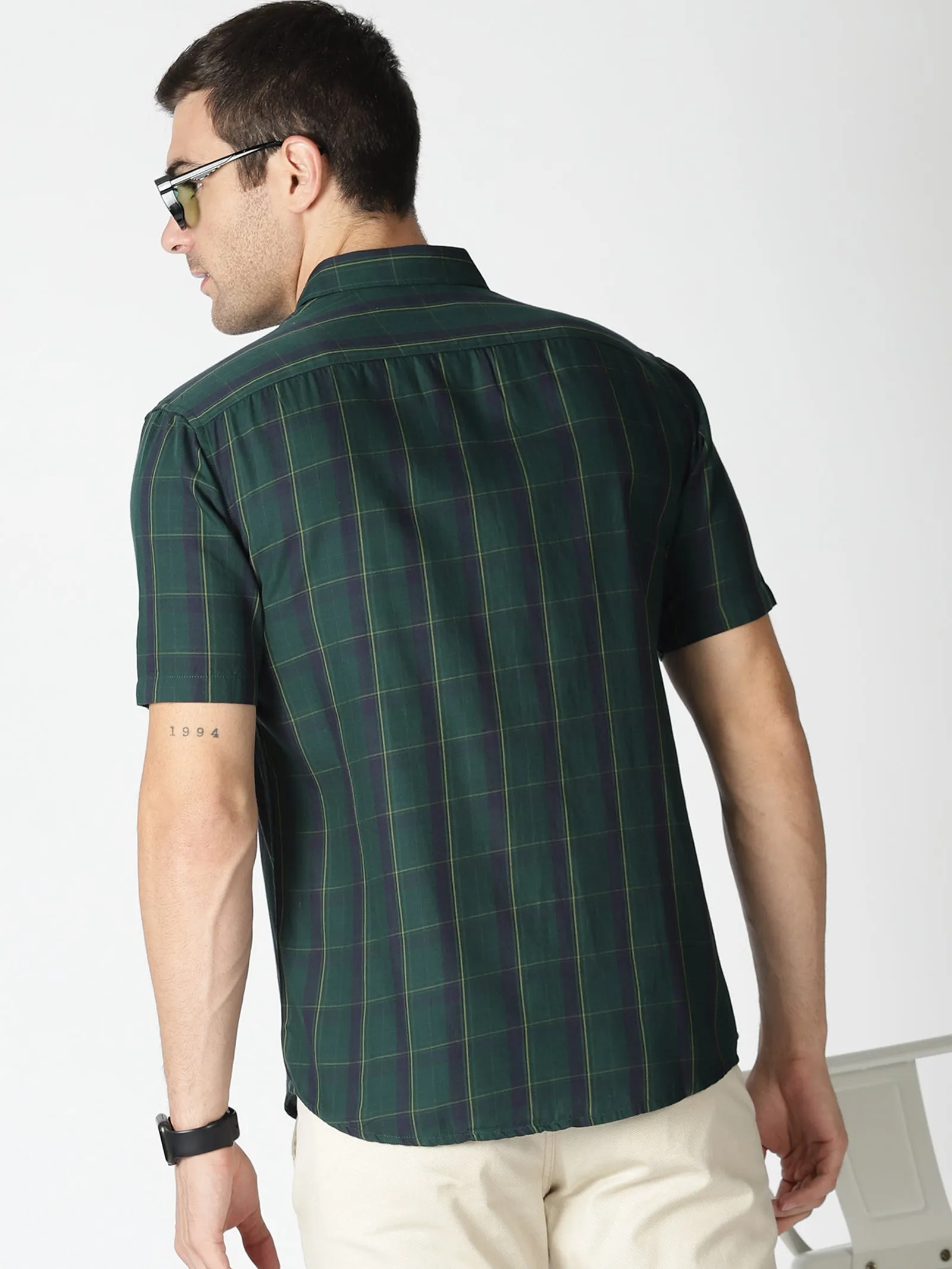 MEN'S GREEN CHECKS SLIM FIT SHIRT