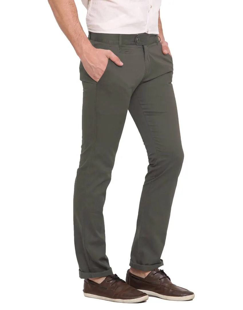 Men's Grey Cotton Solid Mid-Rise Casual Regular Fit Chinos