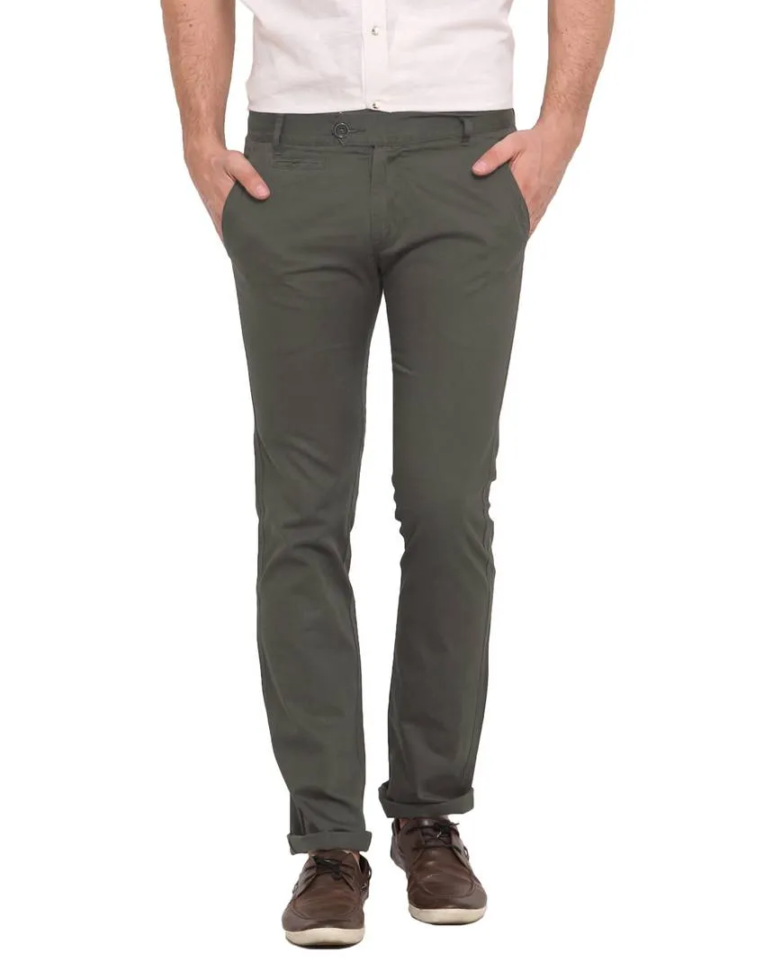 Men's Grey Cotton Solid Mid-Rise Casual Regular Fit Chinos