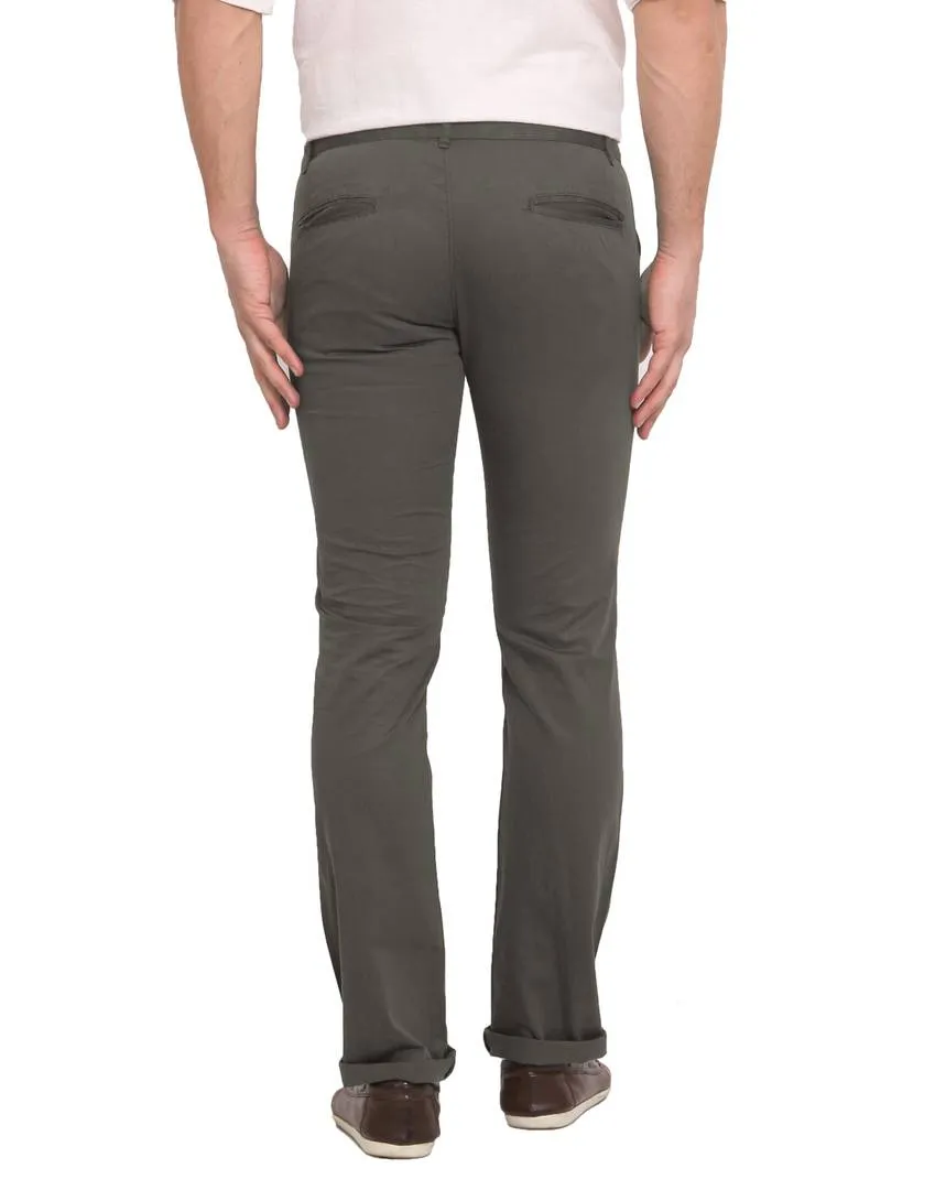 Men's Grey Cotton Solid Mid-Rise Casual Regular Fit Chinos