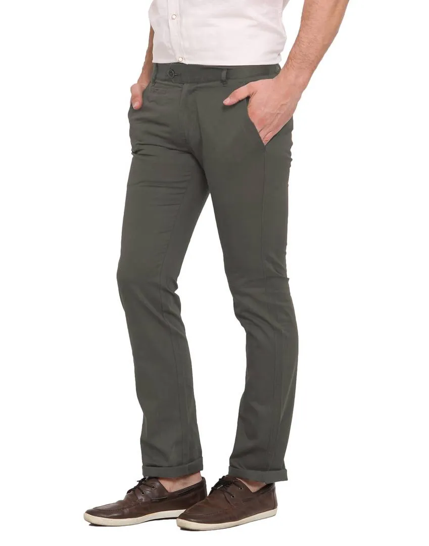 Men's Grey Cotton Solid Mid-Rise Casual Regular Fit Chinos