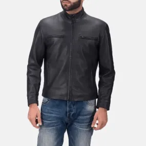 Mens Plain Black Leather Jacket