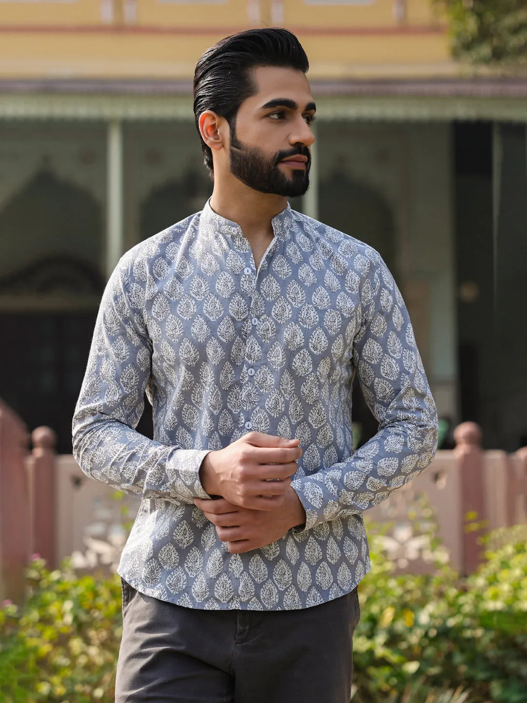 Men's Pure Cotton Grey Casual Shirt