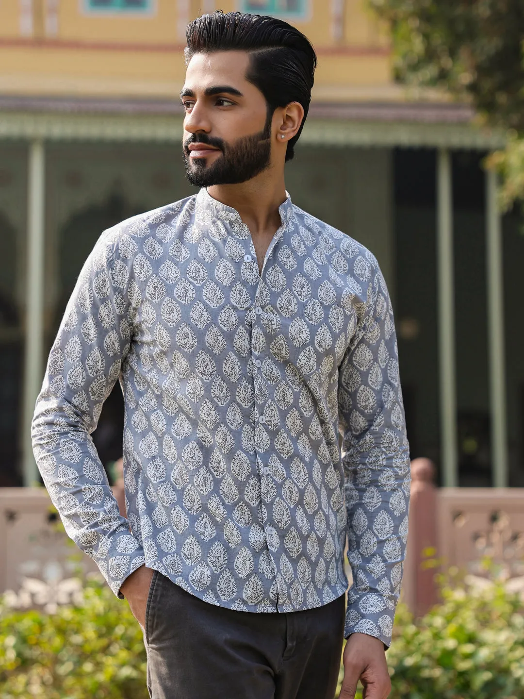 Men's Pure Cotton Grey Casual Shirt