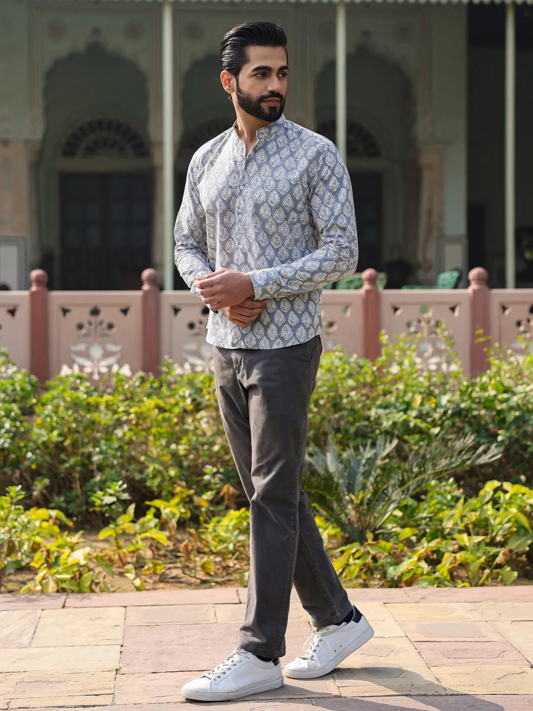 Men's Pure Cotton Grey Casual Shirt