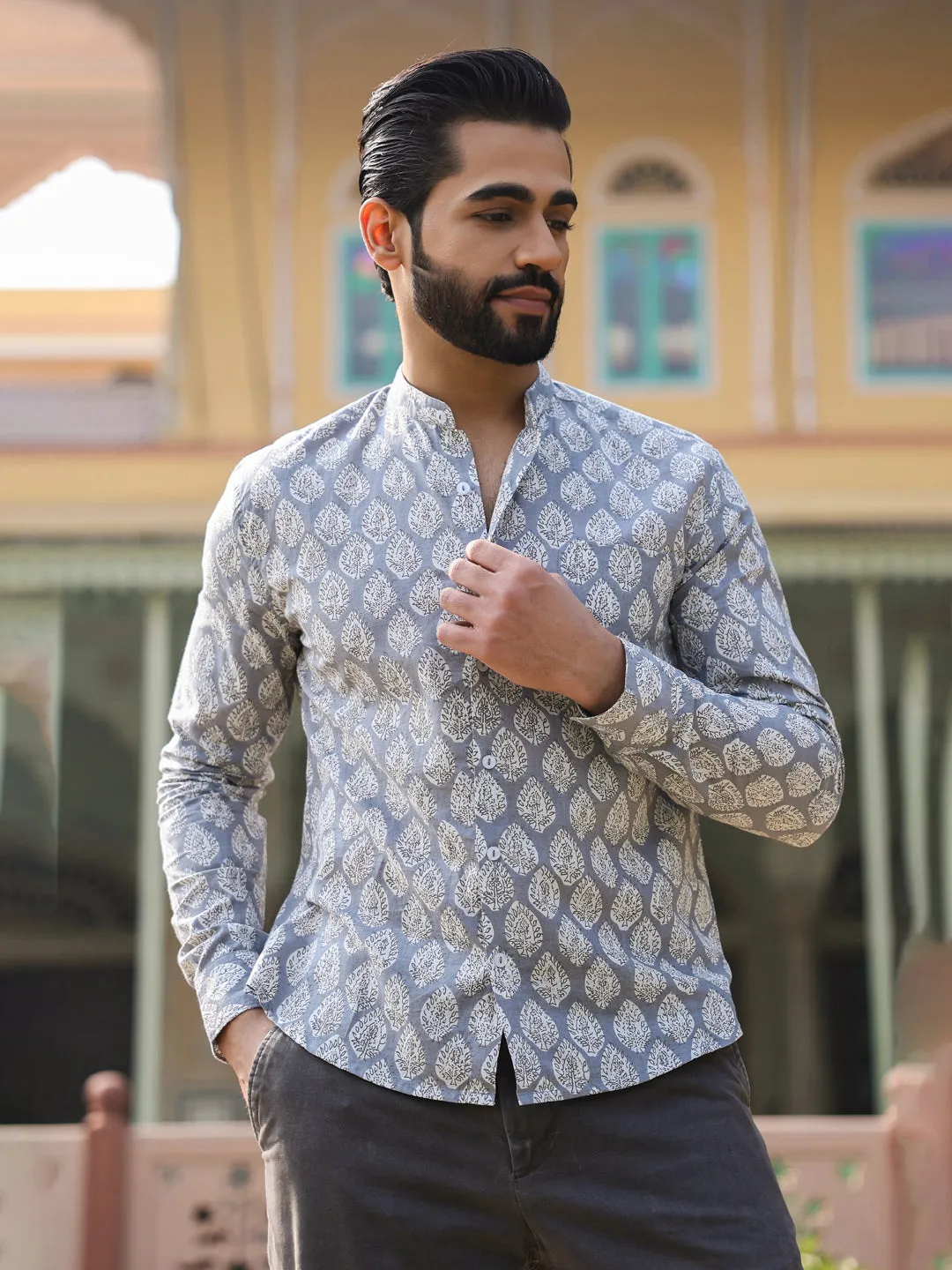 Men's Pure Cotton Grey Casual Shirt