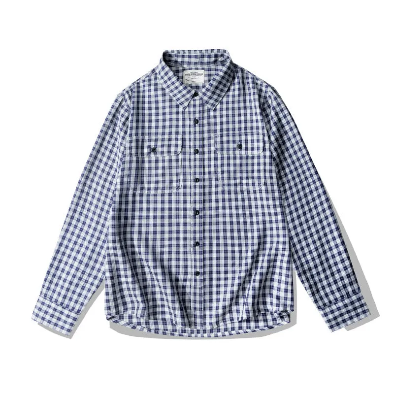 Men's Small Plaid Shirt Vintage Basic Long Sleeve Shirt