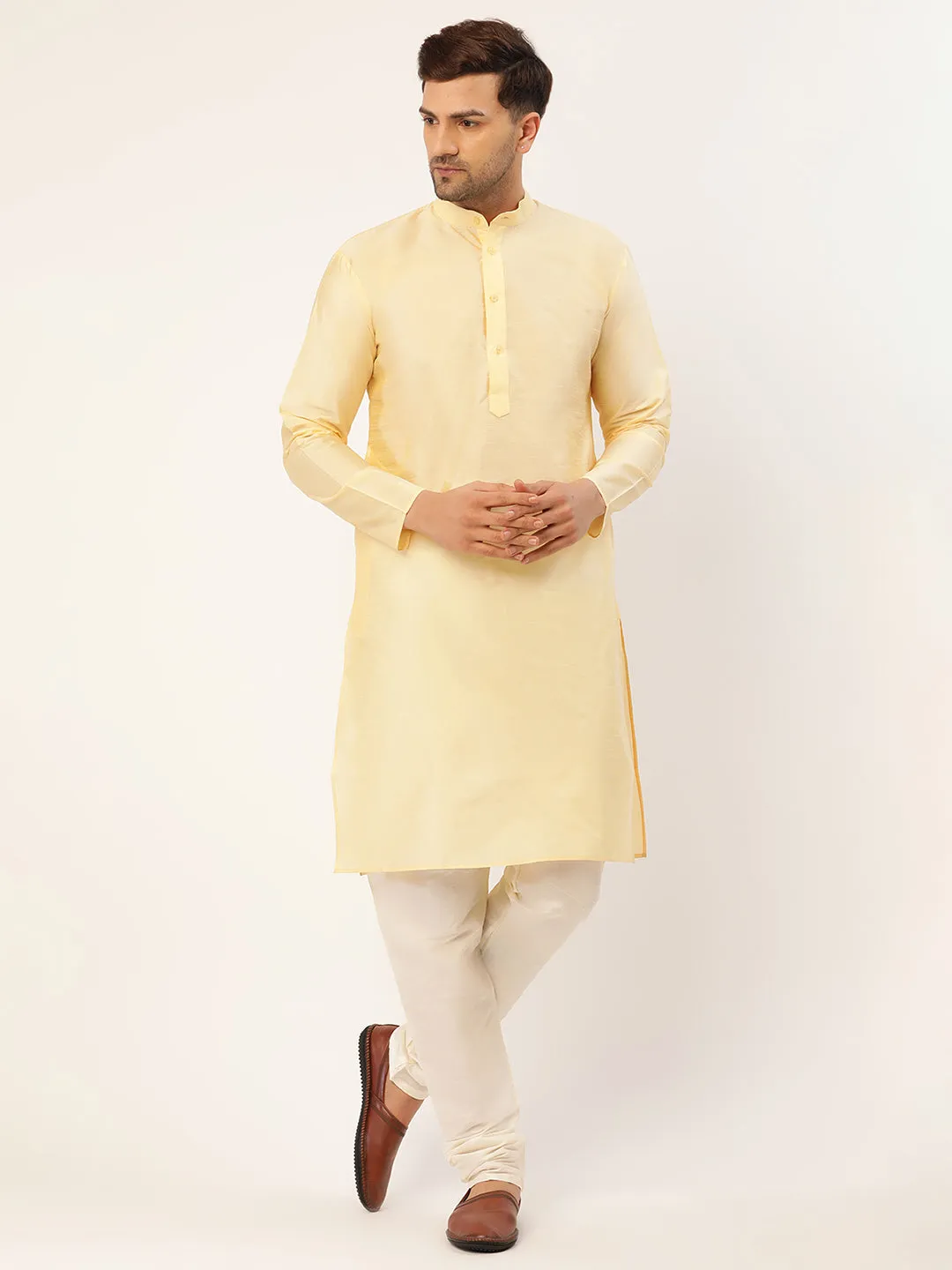 Men's Solid Kurta Pyjama With Pista Green Embroidered Nehru Jacket