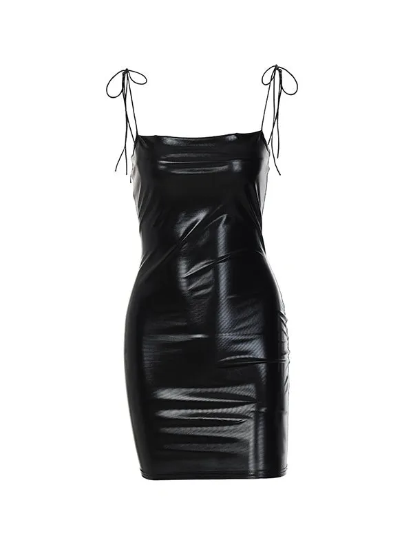 Metallic Pu Leather Slip Mini Dress