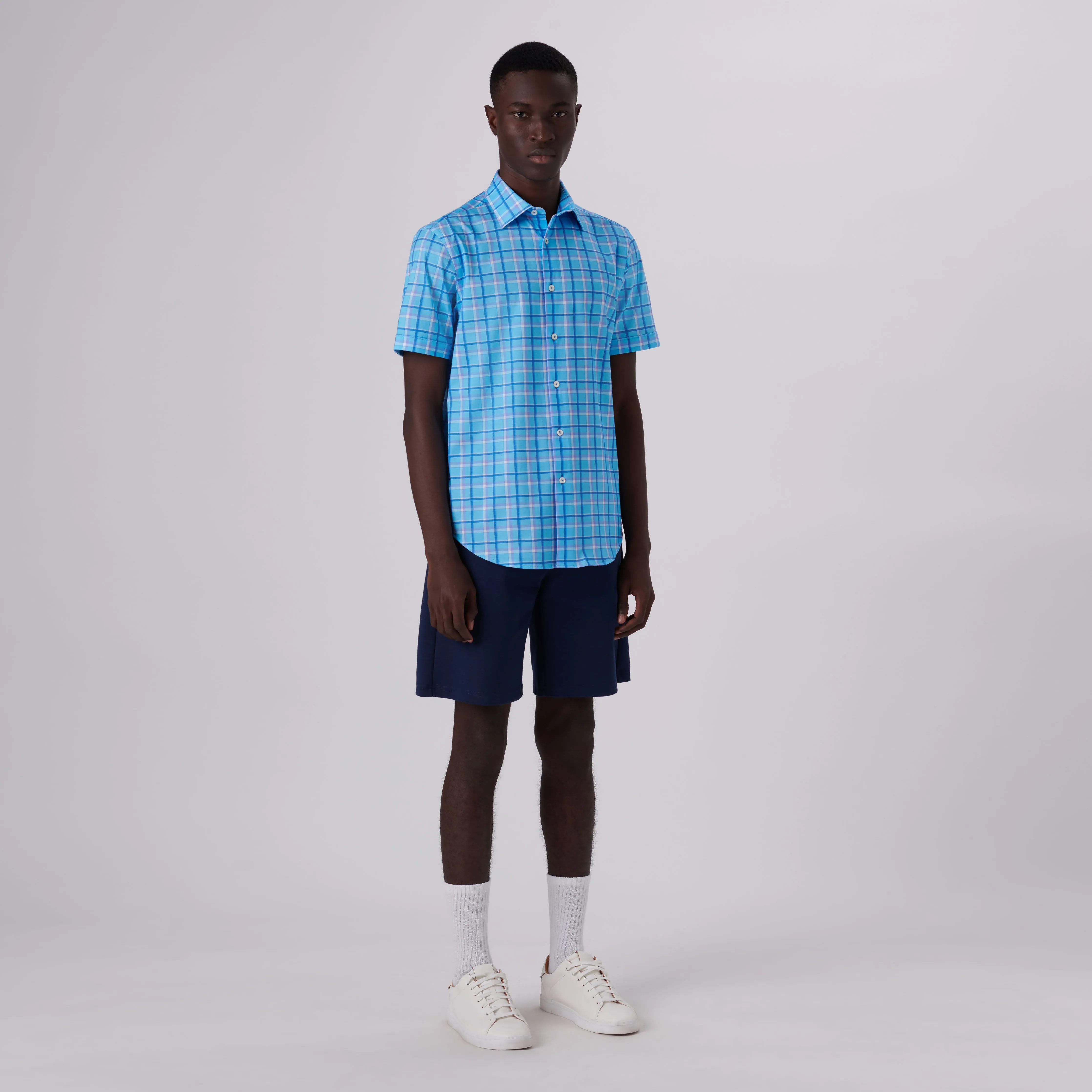 Miles Windowpane Check Print OoohCotton Short Sleeve Shirt