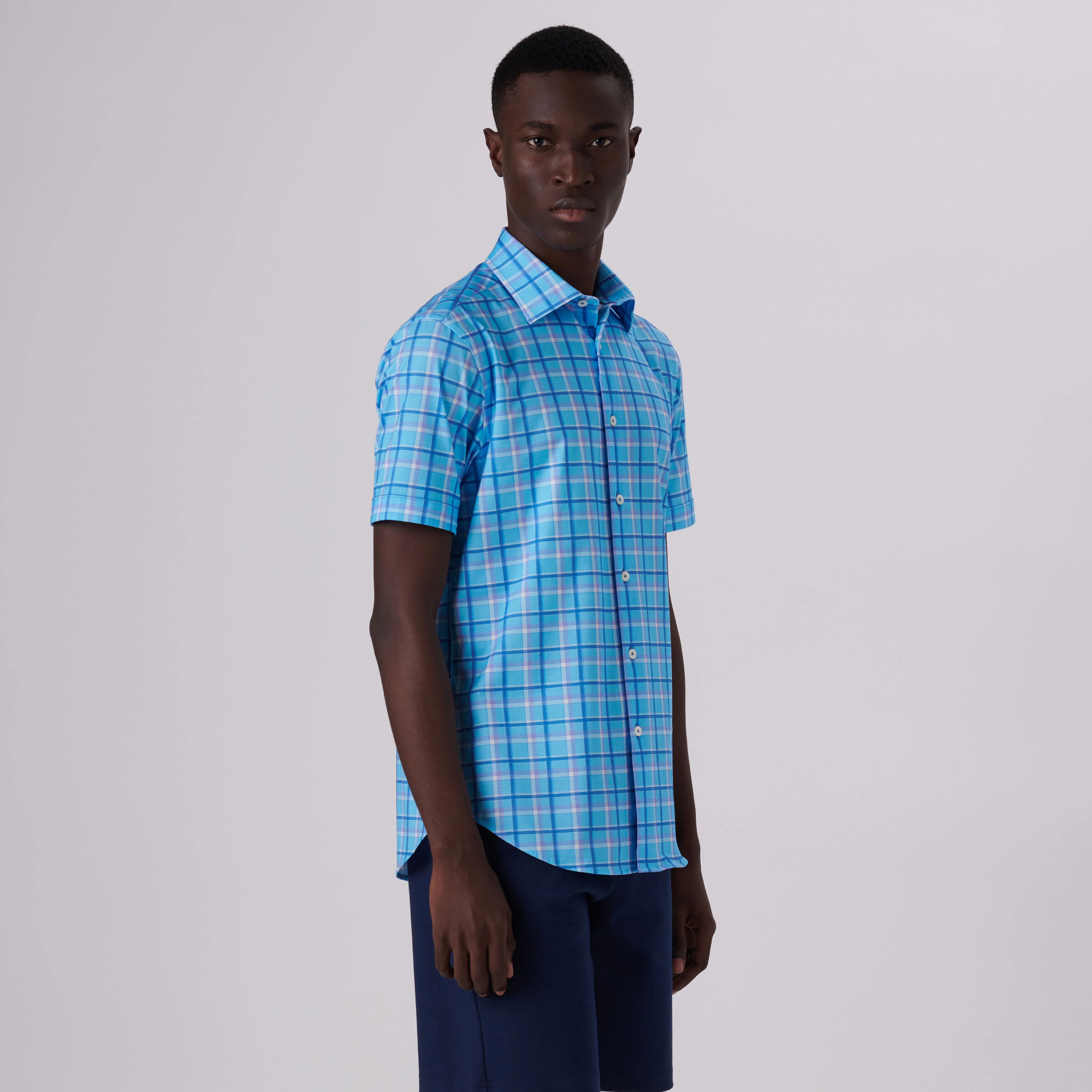 Miles Windowpane Check Print OoohCotton Short Sleeve Shirt