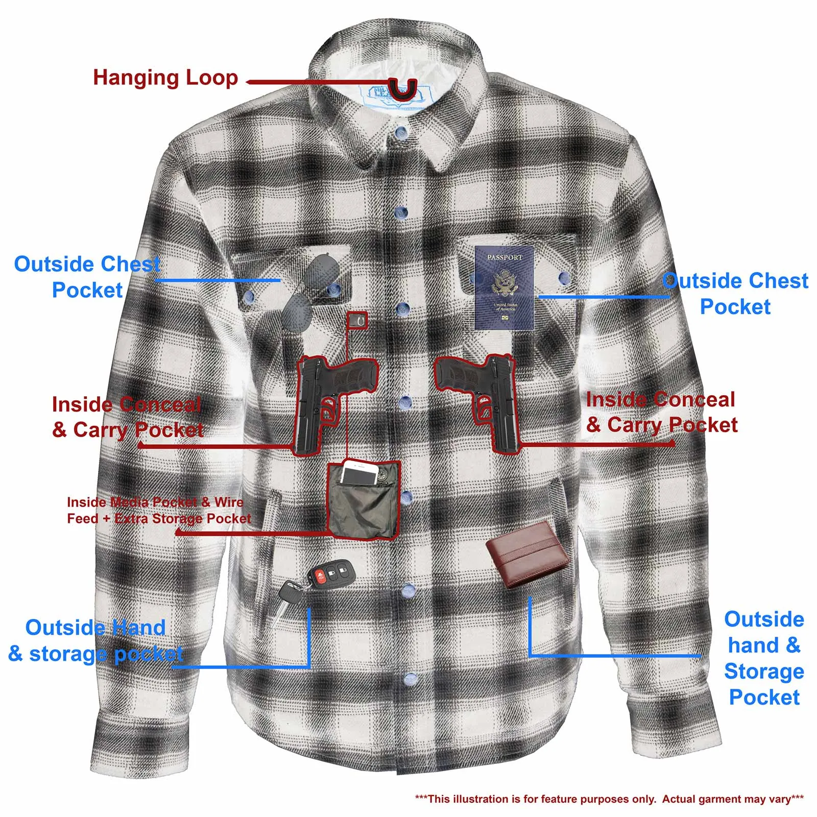 Milwaukee Leather MPM1638 Men's Black and White Checkered Flannel Motorcycle Riding Shirt