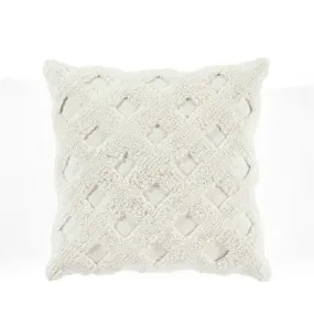 New - 20"x20" Oversize Tufted Diagonal Family-Friendly Square Throw Pillow Cover White - Lush Décor