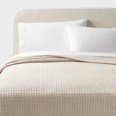 New - Full/Queen Jersey Quilt Oatmeal Heather - Threshold: Cotton Knitted Coverlet,