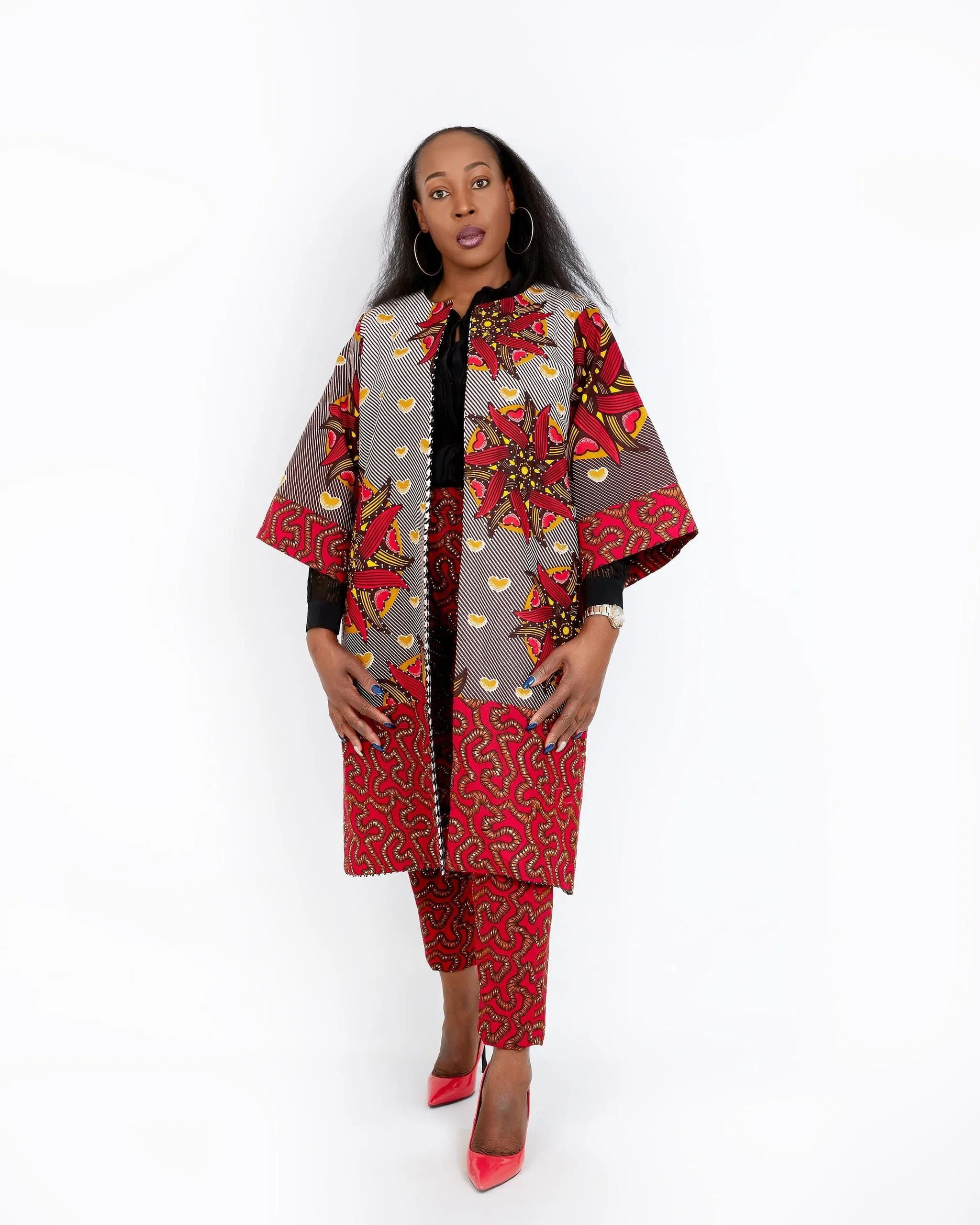 New In Embellished Kolia African Ankara Combo Print Midi Jacket (matching Trouser sold separately)