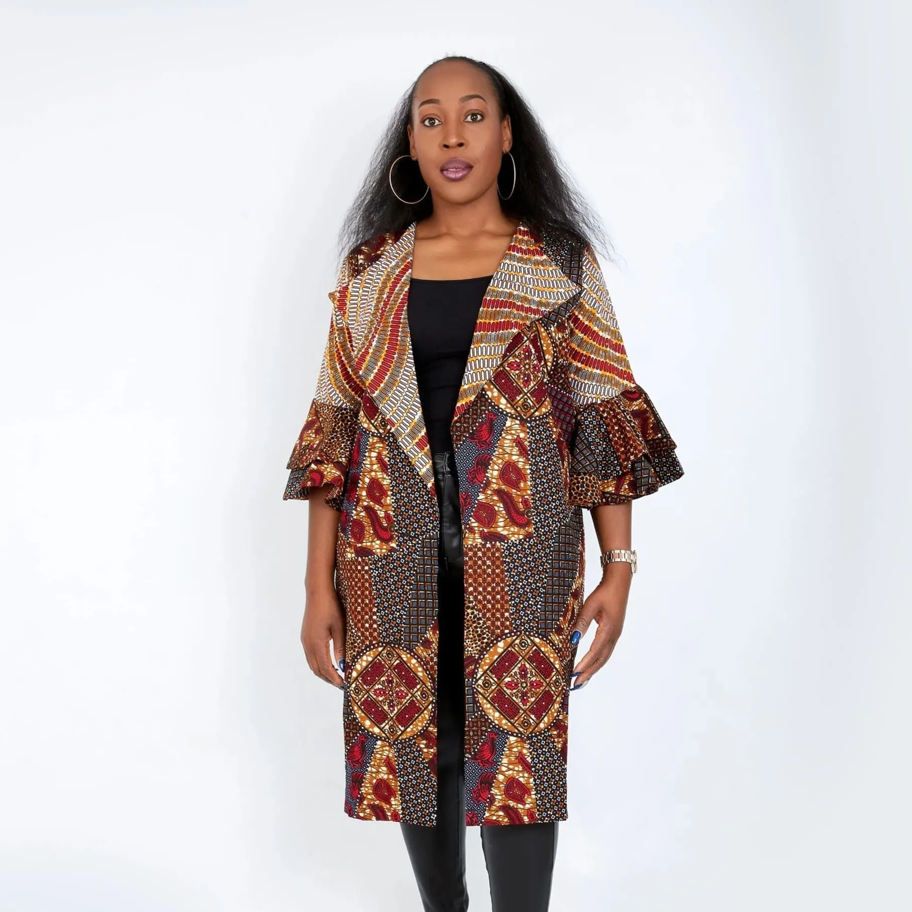 New in Nika Embellished African Print Kimono Jacket