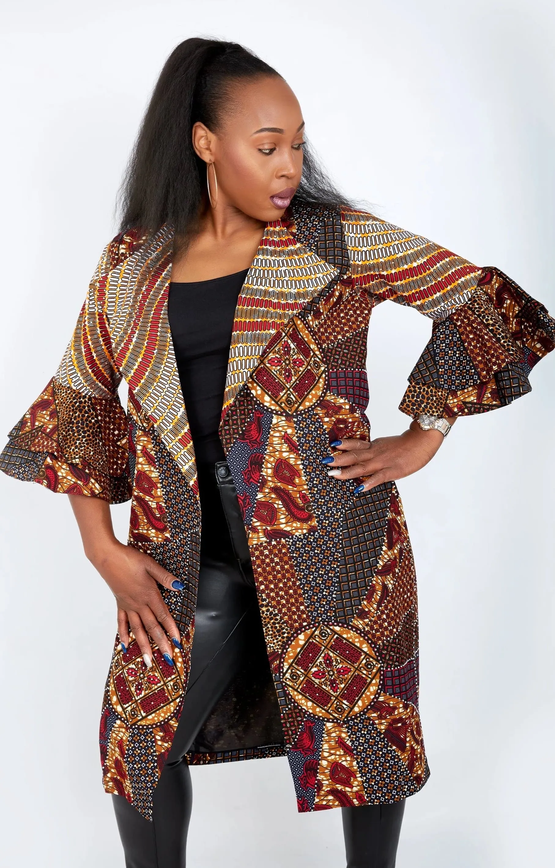 New in Nika Embellished African Print Kimono Jacket