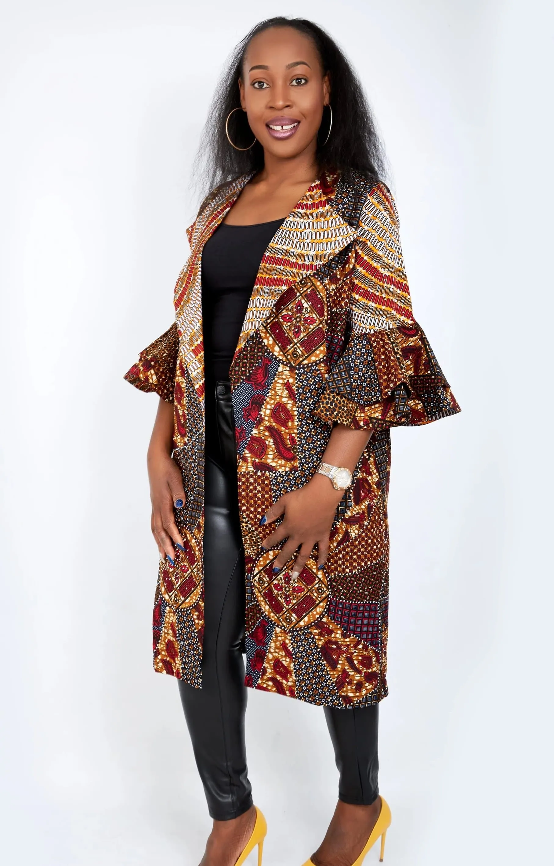 New in Nika Embellished African Print Kimono Jacket