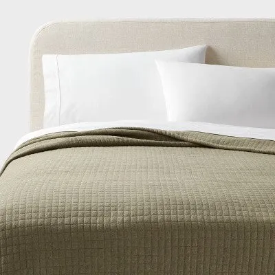 New - King Jersey Quilt Dark Olive Green Heather - Threshold: Cotton Knitted Coverlet, Machine Washable, OEKO-TEX Certified