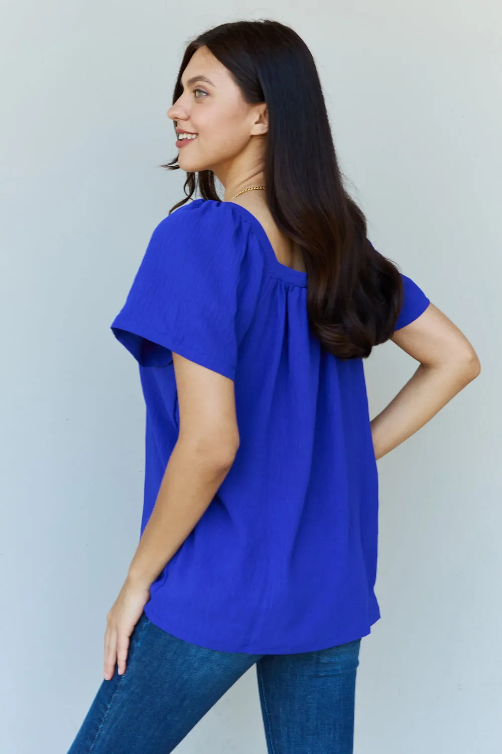 Ninexis Square Neck Short Sleeve Blouse in Royal