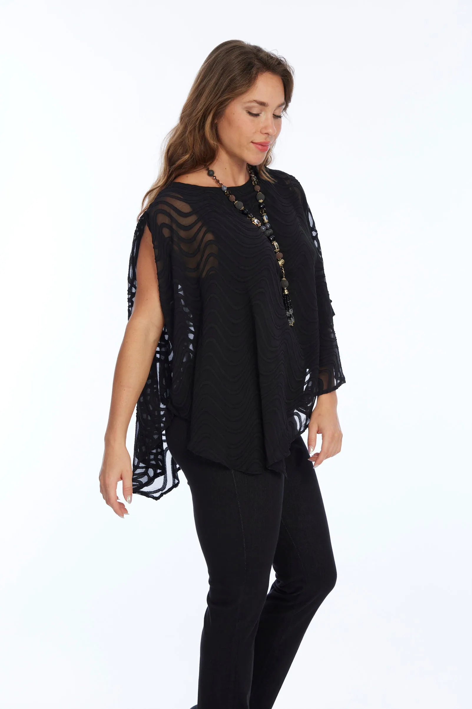 Off The Shoulder Black Mesh Cape Top | LIOR