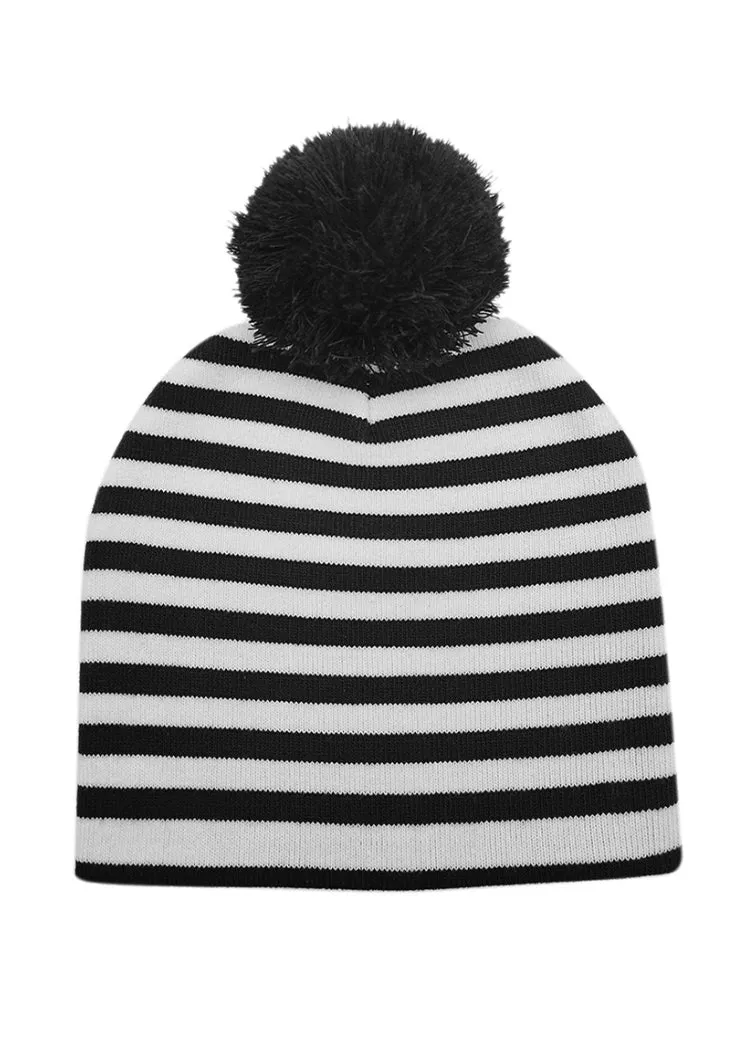 One Way or Another Striped Pom Pom Knit Beanie