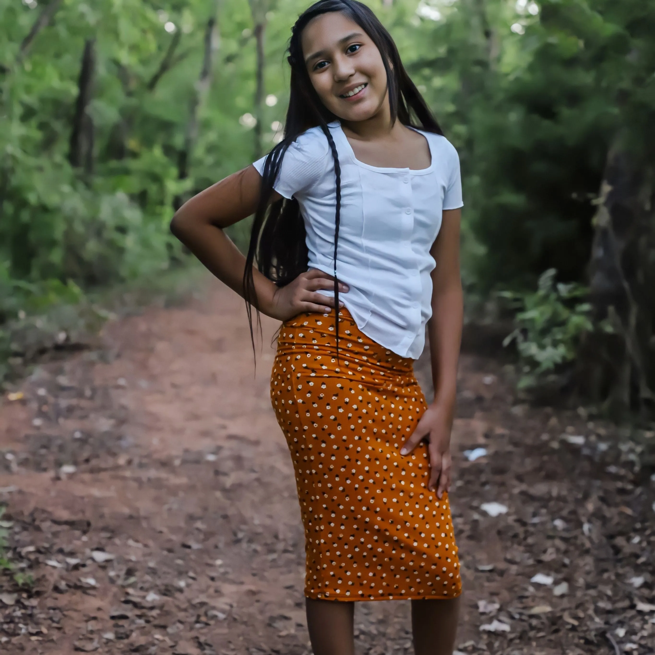 Orange Floral Pencil Skirt