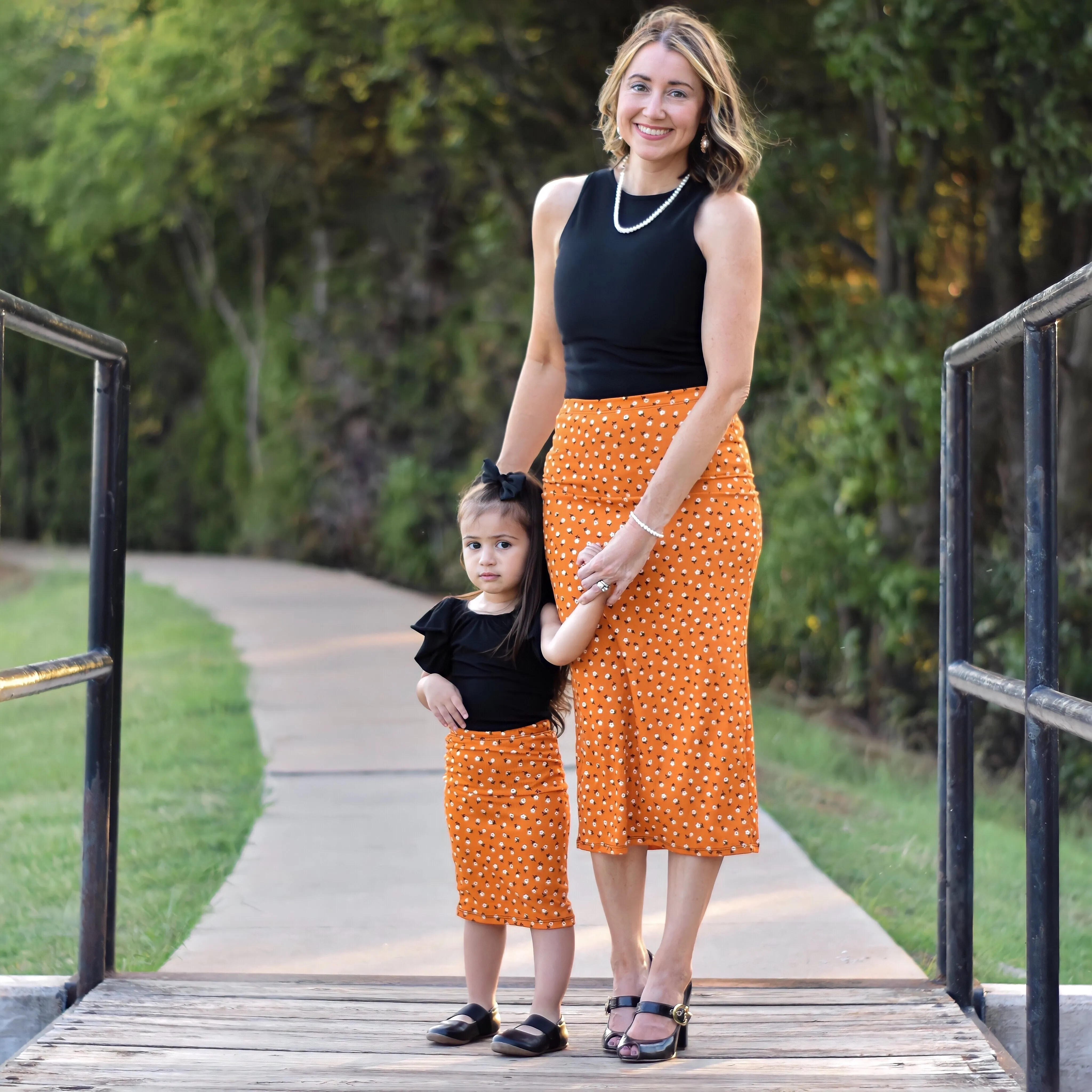 Orange Floral Pencil Skirt