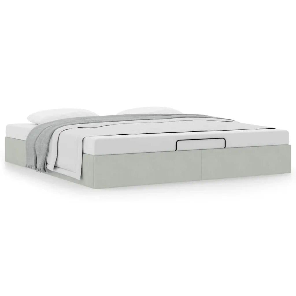 Ottoman Bed Frame No Mattress Light Grey Super King Velvet