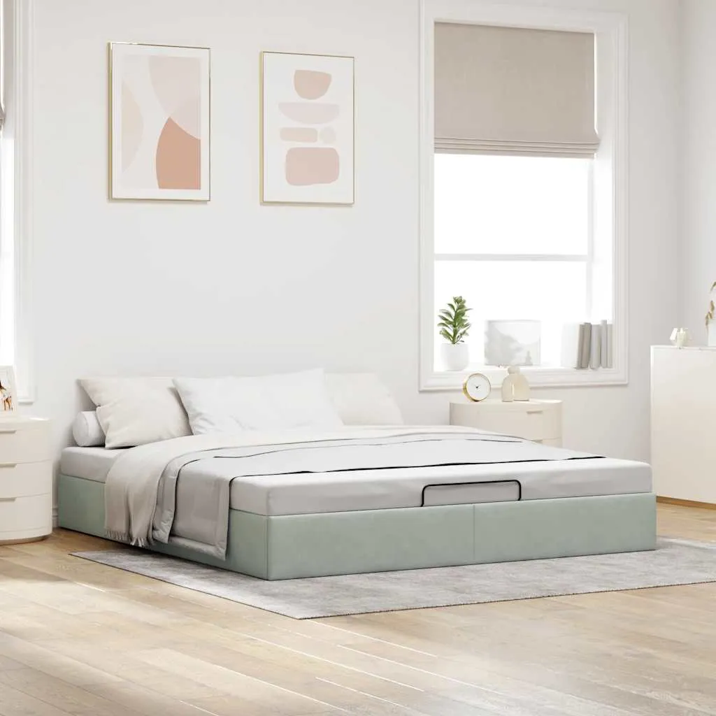 Ottoman Bed Frame No Mattress Light Grey Super King Velvet