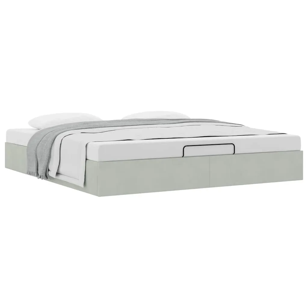 Ottoman Bed Frame No Mattress Light Grey Super King Velvet