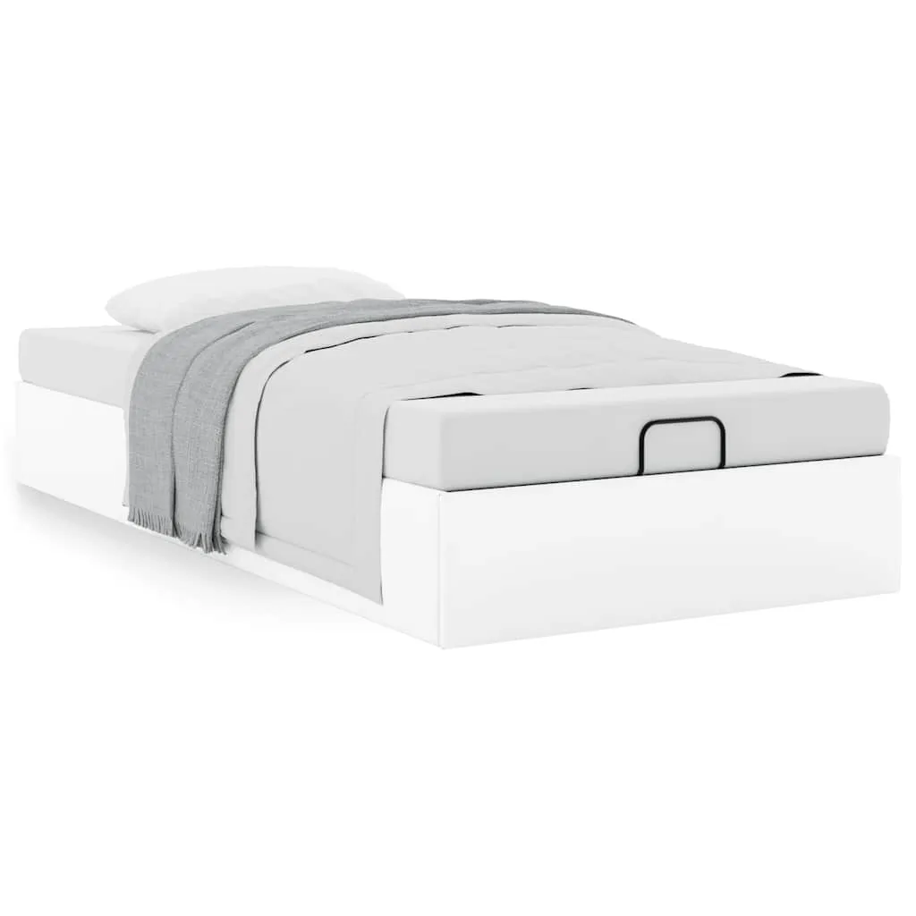 Ottoman Bed Frame without Mattress White Single Faux Leather