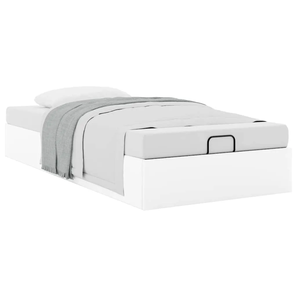 Ottoman Bed Frame without Mattress White Single Faux Leather