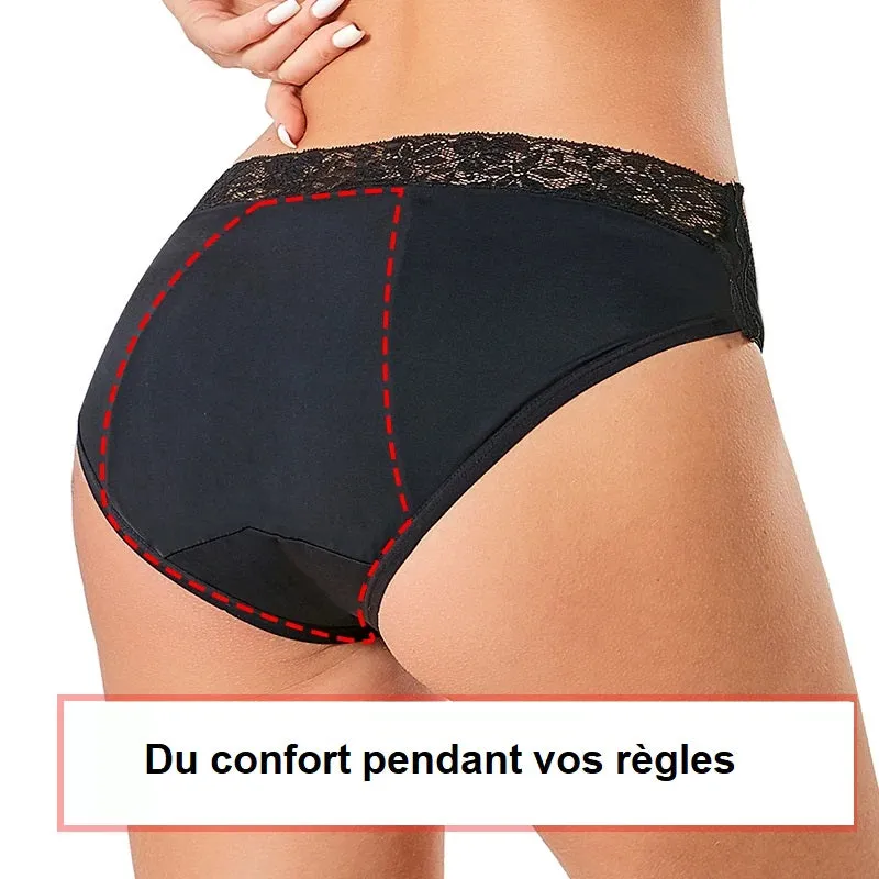 Pack de 3 Culottes Menstruelles en Dentelle pour Flux Abondant