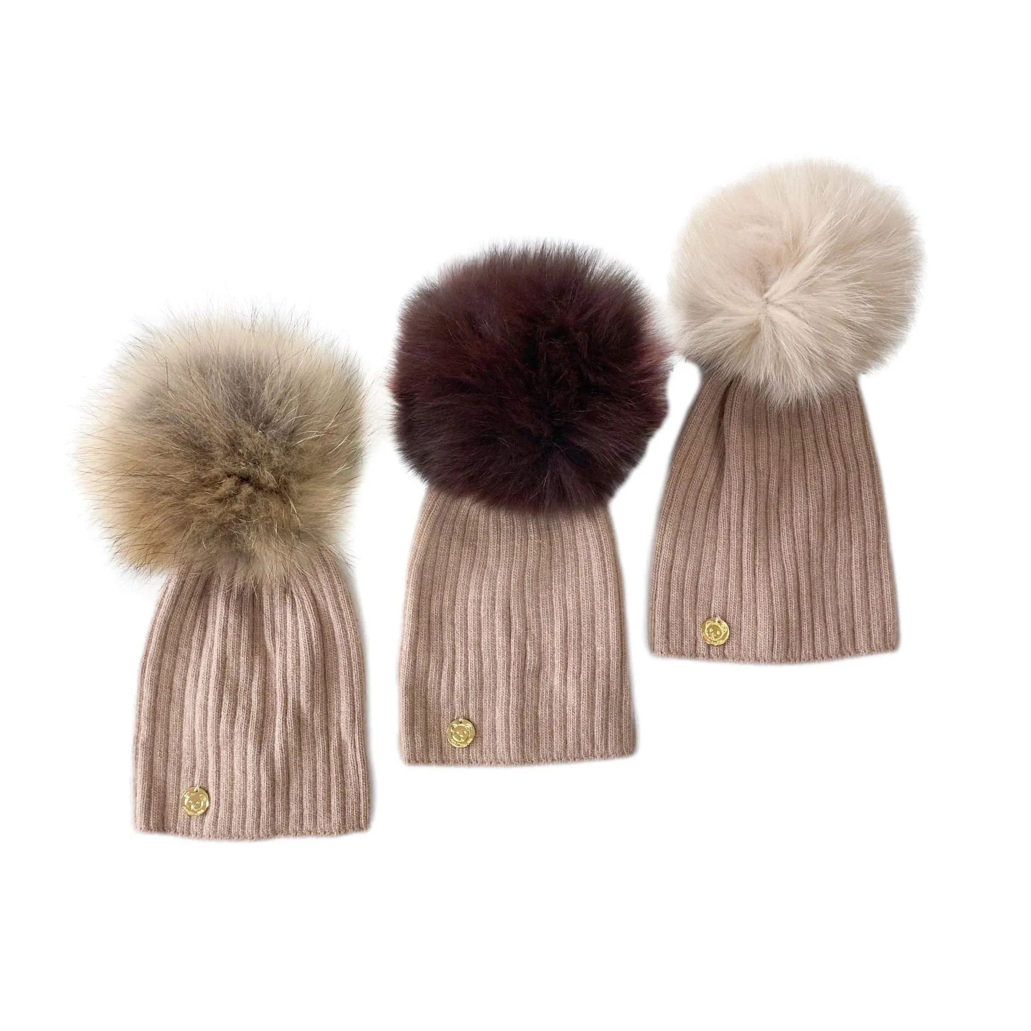 Petite Maison Kids Misha Ribbed Angora Hat - Brown Pom