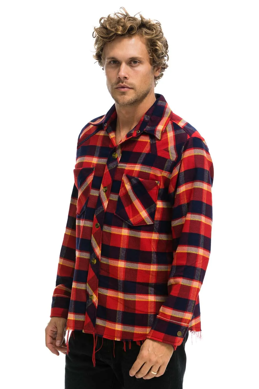 PLAID FLANNEL LIGHT WEIGHT UNISEX WESTERN SHIRT - RUGBY PLAID