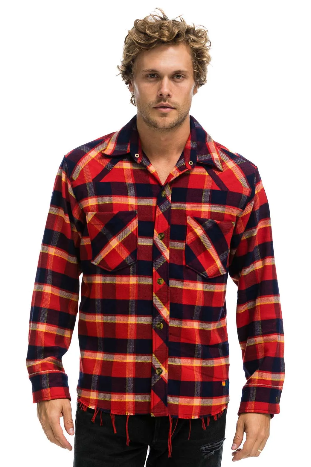 PLAID FLANNEL LIGHT WEIGHT UNISEX WESTERN SHIRT - RUGBY PLAID