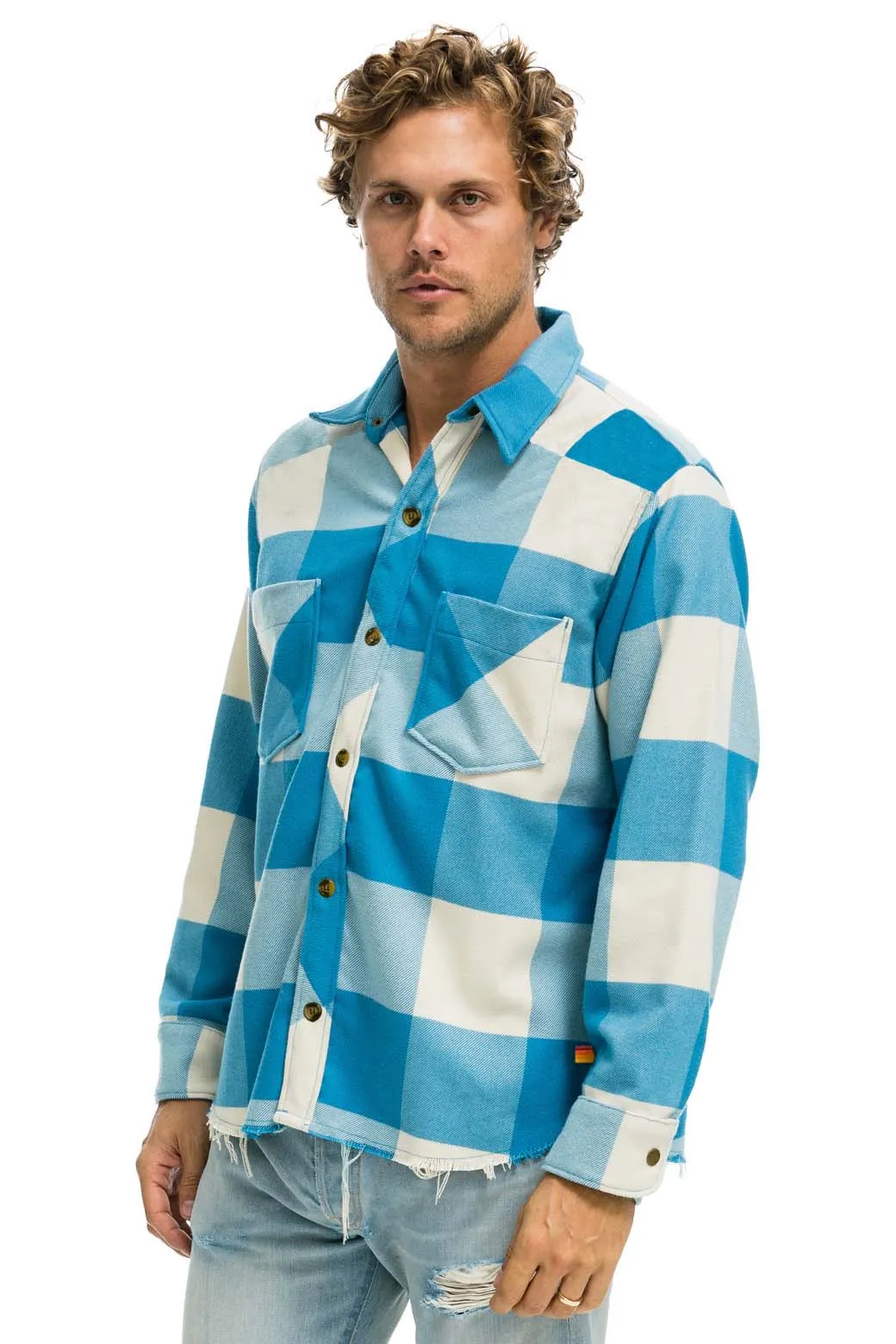 PLAID FLANNEL LIGHT WEIGHT UNISEX WESTERN SHIRT - SKY PLAID