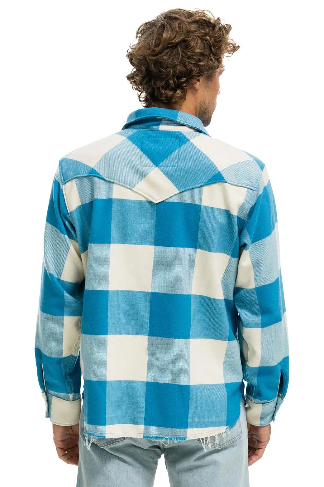 PLAID FLANNEL LIGHT WEIGHT UNISEX WESTERN SHIRT - SKY PLAID