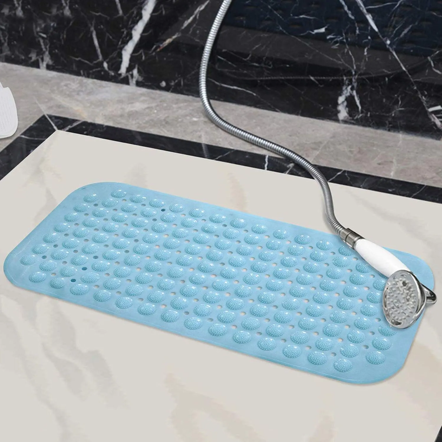 PVC Shower Mat Anti-Slip with Massage Acupressure Points, 36x71 cm, Blue