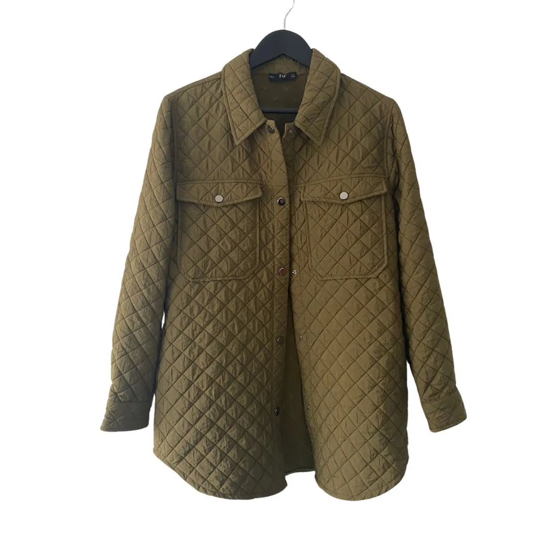 Quilted Oversized Shirt Jacket Khaki Green SIZE 10