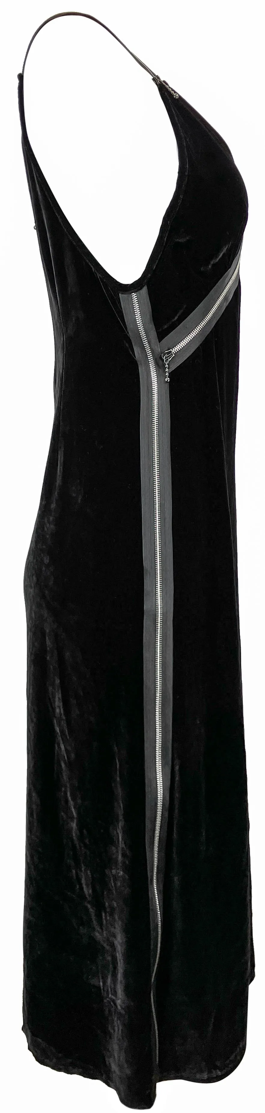 R13 Grunge Slip Dress with Zippers in Black Crushed Velvet