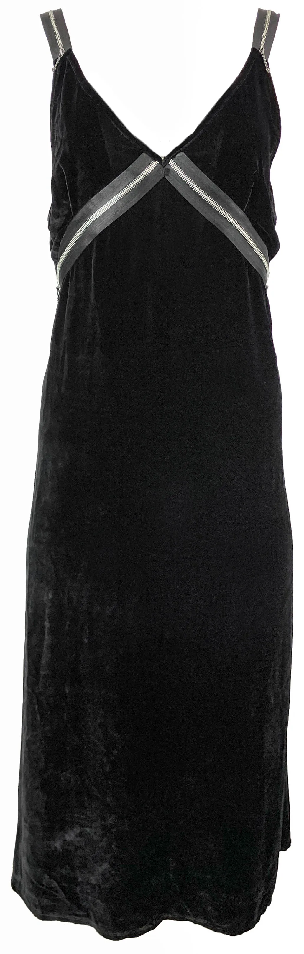 R13 Grunge Slip Dress with Zippers in Black Crushed Velvet