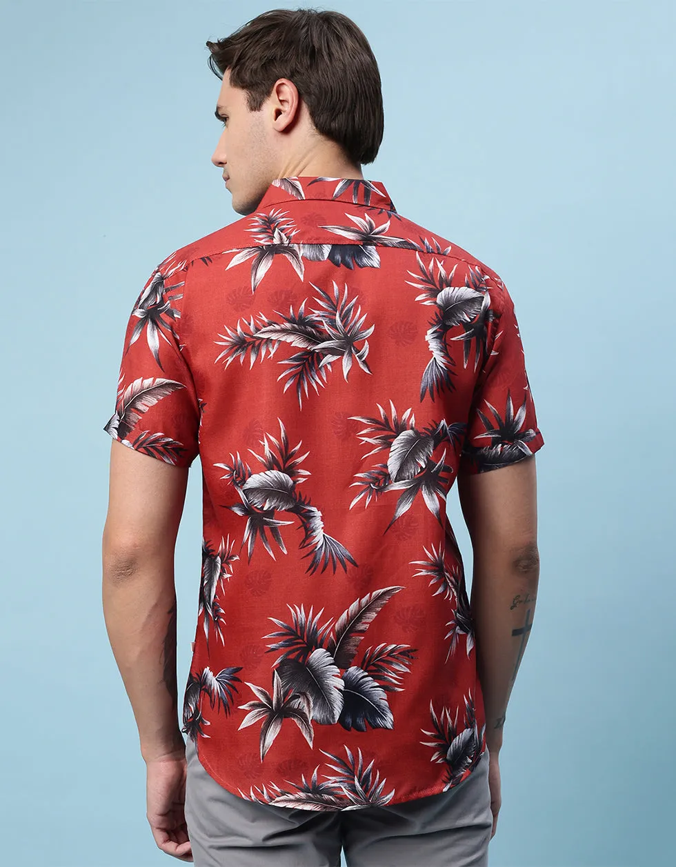 Red Floral Printed Casual Shirt