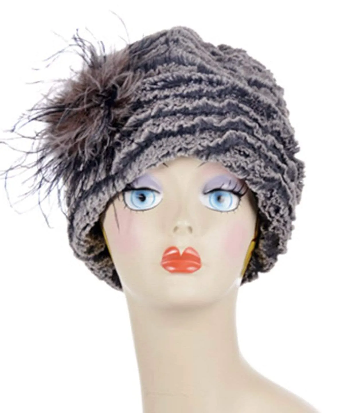 Reversible Beanie Hat - Desert Sand Faux Fur in Crimson, Charcoal and Midnight colors