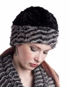 Reversible Beanie Hat - Desert Sand Faux Fur in Crimson, Charcoal and Midnight colors