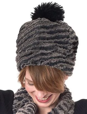 Reversible Beanie Hat - Desert Sand Faux Fur in Crimson, Charcoal and Midnight colors